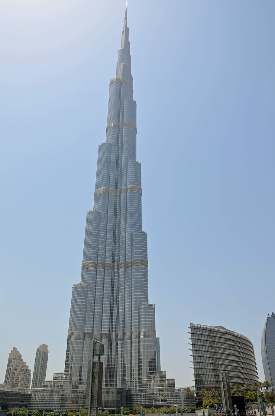 U A, A E, Férias, Dubai, Burj Khalifa, Sol, palmeiras, arranha-céus, arquitetura, arranha-céu