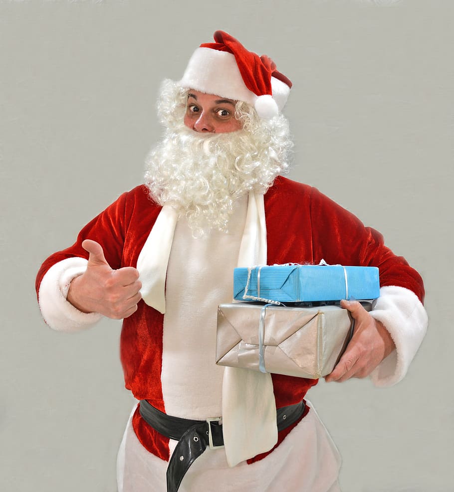 man, santa claus costume, holding, gift boxes, christmas, xmas, santa, nicholas, gifts, holidays