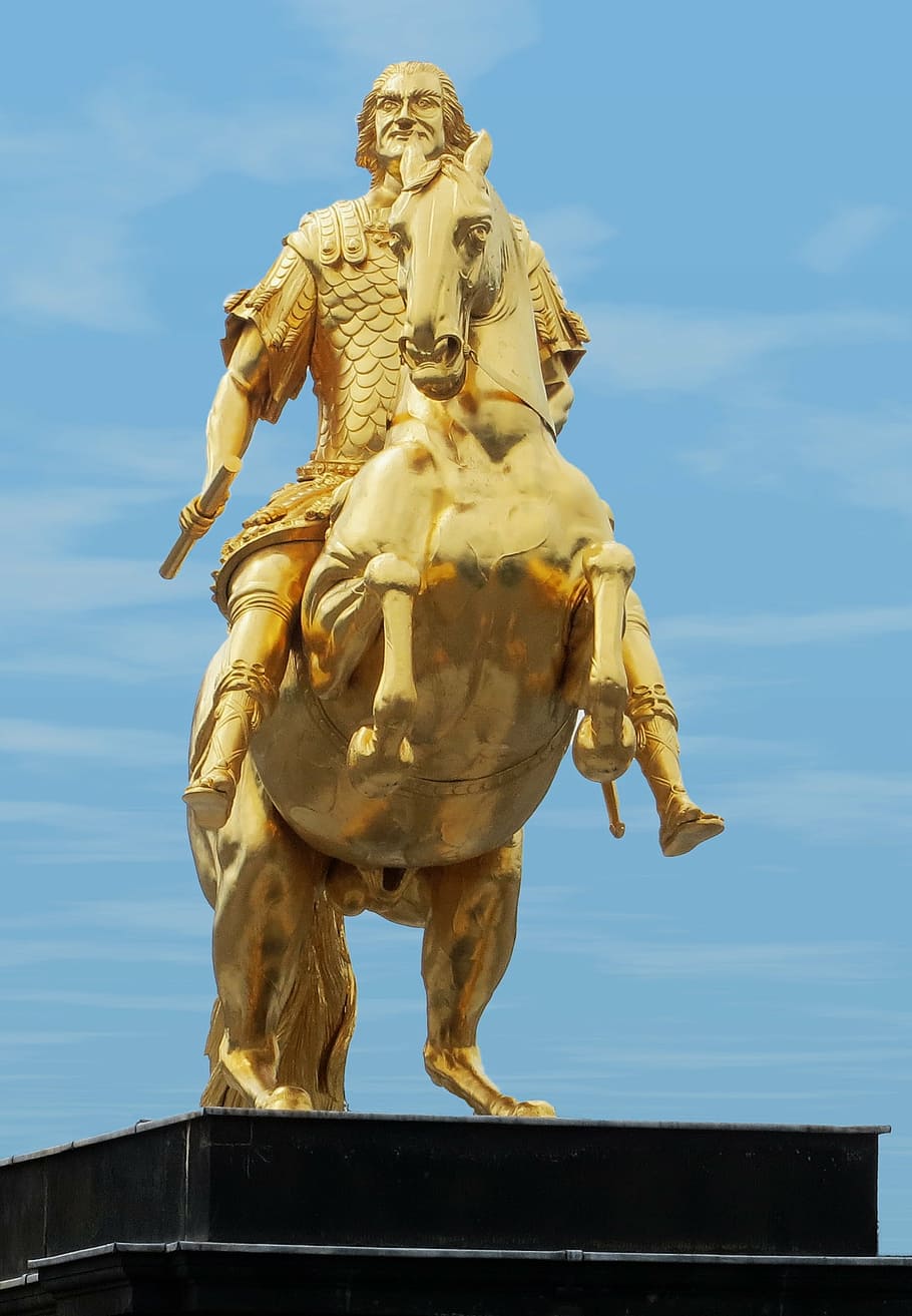 pengendara emas, agustus yang kuat, tempat menarik, patung, patung berkuda, dresden, kuda, pangeran-pemilih, seni dan kerajinan, representasi