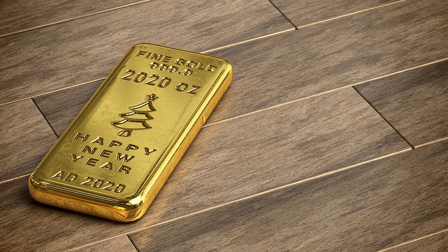 barra de ouro, ouro, riqueza, dourado, metal, banco, negócio, 2020, ano novo, ano