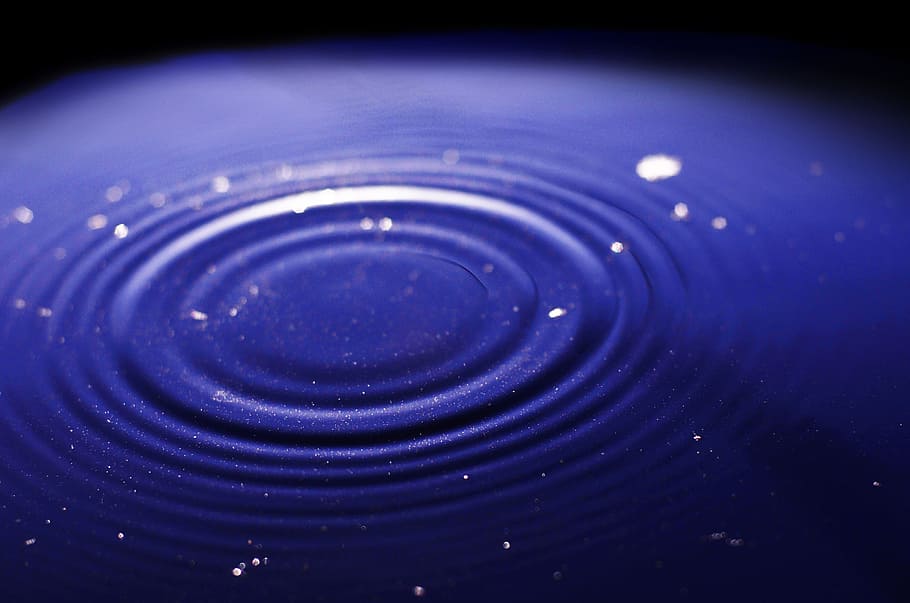Gotas, agua, azul, gotas de agua, superficie del agua, macro, primer plano, ola, pata de gato, gota