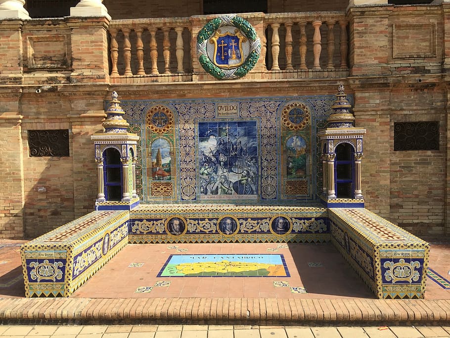 seville, plaza de españa, historically, andalusia, spain, places of interest, architecture, city, mosaic, tiles