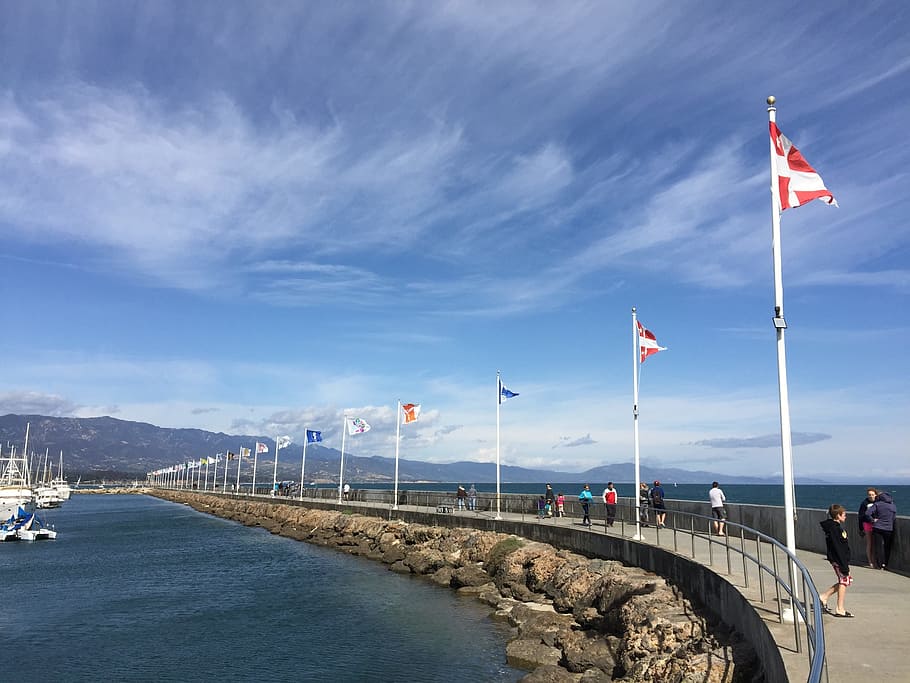Santa, Barbara, Inlet, bandeira, patriotismo, nuvem - céu, ponte - estrutura feita pelo homem, céu, conexão, agua