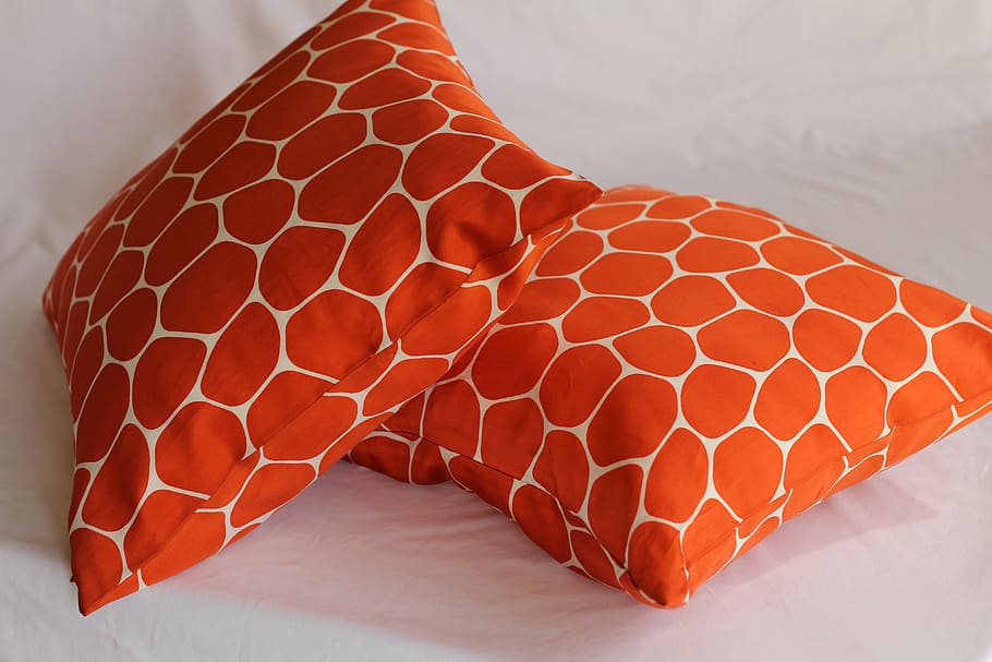 two, orange-and-white, throw, pillows, orange, patterns, retro, round, designs, white