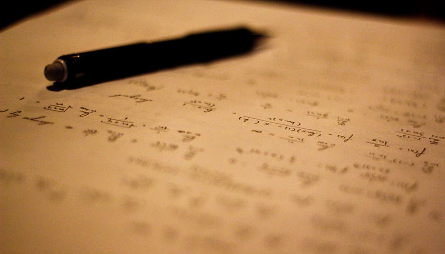 black, click pen, white, paper, writing, cursive, pen, math, calculus, symbol