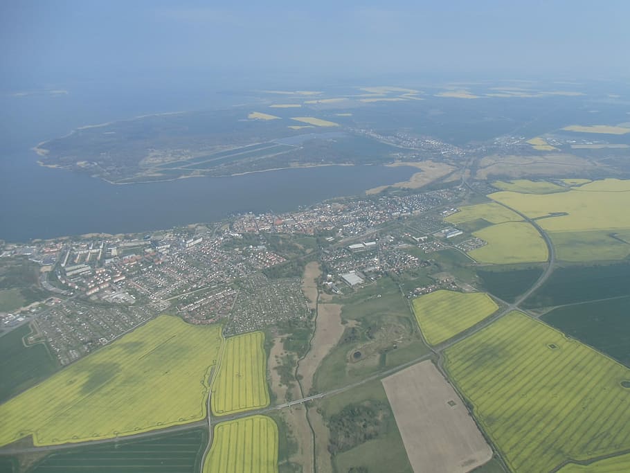 aerial, view, Ribnitz Damgarten, Aerial View, mecklenburg, agriculture, farm, rural scene, landscape, patchwork landscape