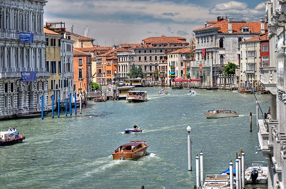 Venesia, grand canal, air, kapal, perjalanan, pariwisata, turis, liburan, Pemandangan kota, Arsitektur