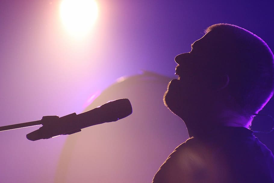 silhouette, man, singing, singer, sillouette, concert, mic, music, people, band