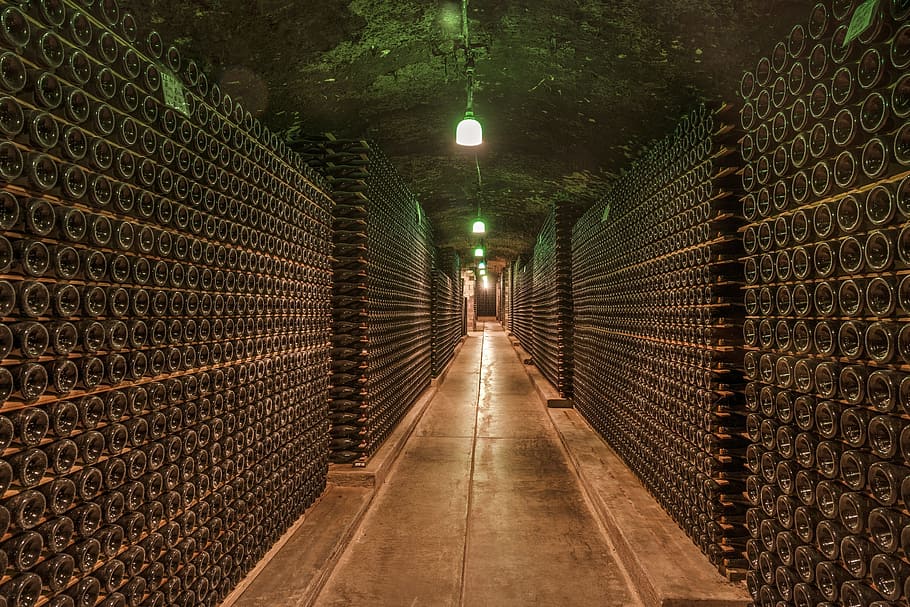 brown, floor pathway, light, turned, wine cellar, cave, bottles, old, winery, underground