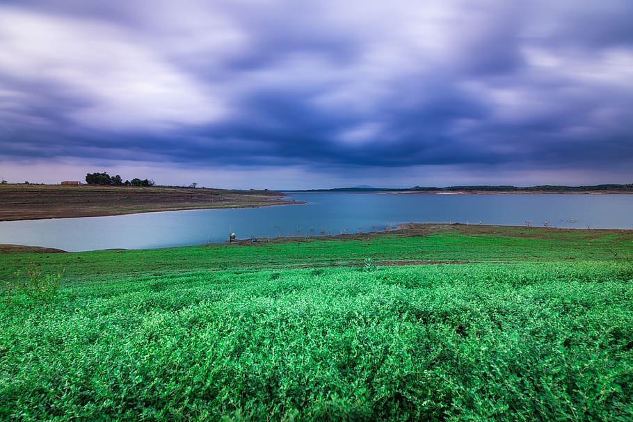 long exposure, vietnam, landscapes, lake, cloudy, grass, windy, dramatic, wallpaper, blue