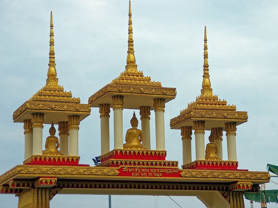 laos, vientiane, templo, varanda, cume, budas, religião, budismo, arte sacra, ásia
