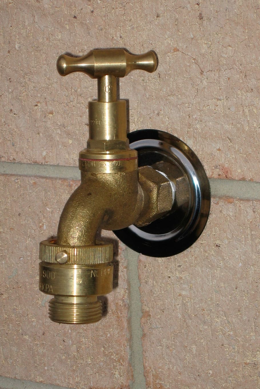 Tap, Brass, Faucet, Metal, brass tap, brick wall, new, close-up, bathroom, architecture