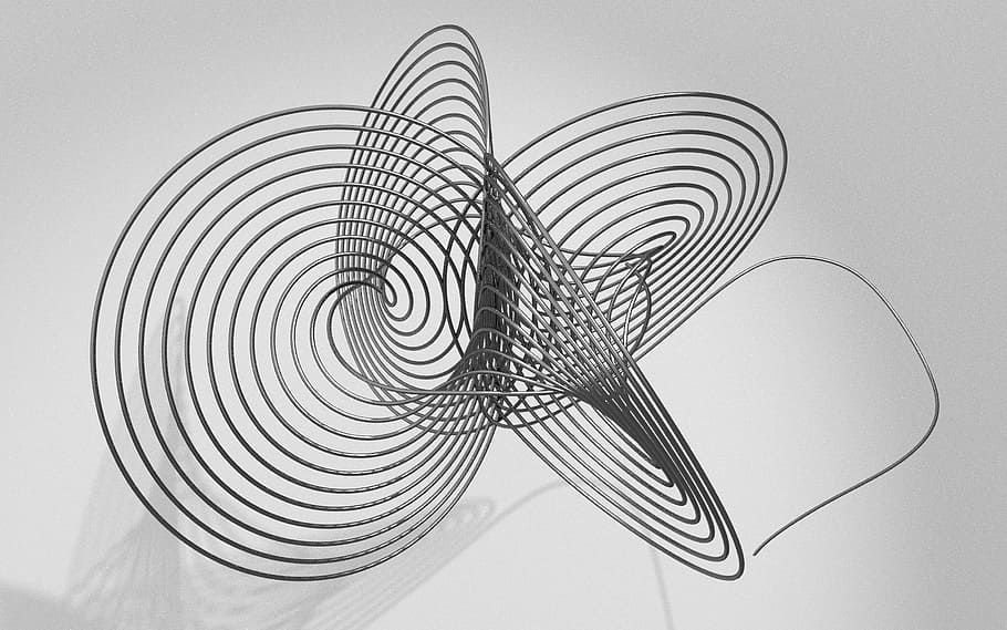 gray metal decor, wire, mathematics, black, grey, fractal, 3d, rendering, spiral, abstract
