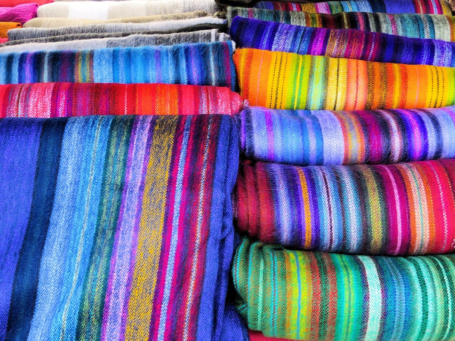 ecuador, otavalo, fabric, market, alpaca, multi colored, textile, backgrounds, full frame, choice