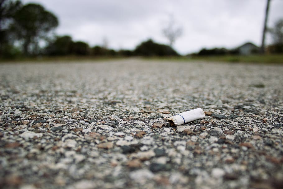 cigarette bud, smoking, pavement, ground, cigarette, warning sign, social issues, sign, smoking issues, communication