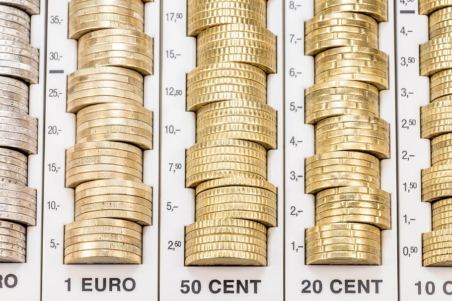 money, coins, euro, currency, specie, metal, loose change, finance, cash, metal money