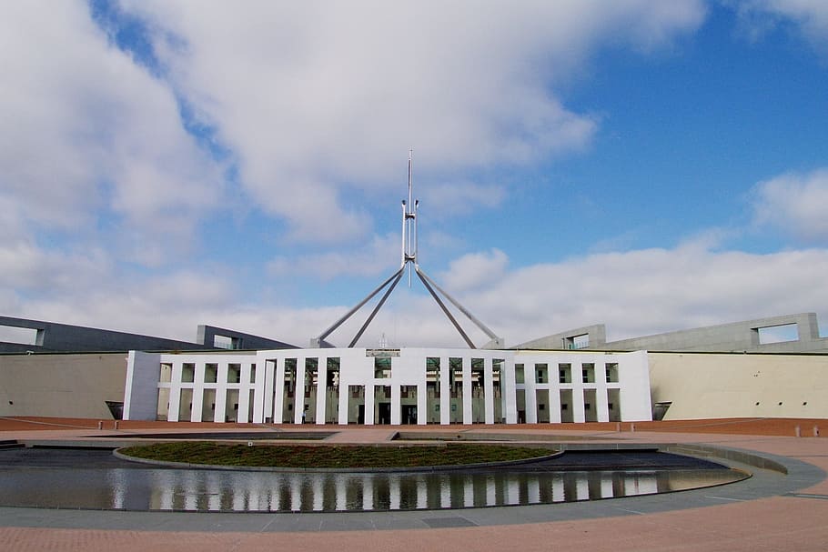 white, concrete, building, daytime, parliament house, canberra, australia, capital, act, government
