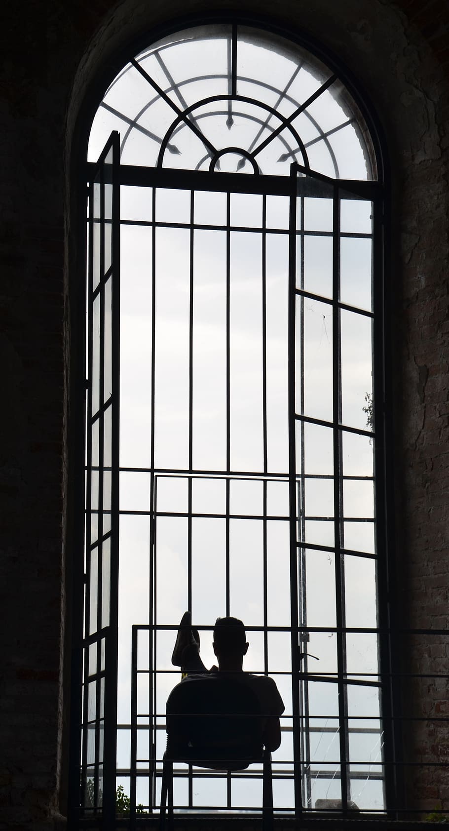 black, metal window, opened, psychology, lonely, depression, window, grid, sit, relax