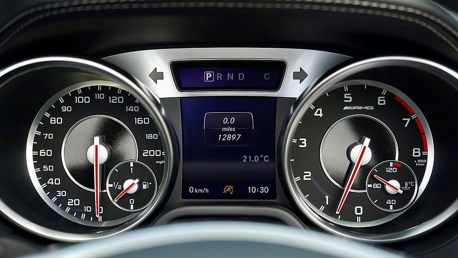 black, silver, automotive, gauge cluster, digital, interface, Car, Speedometer, Vehicle, Dashboard