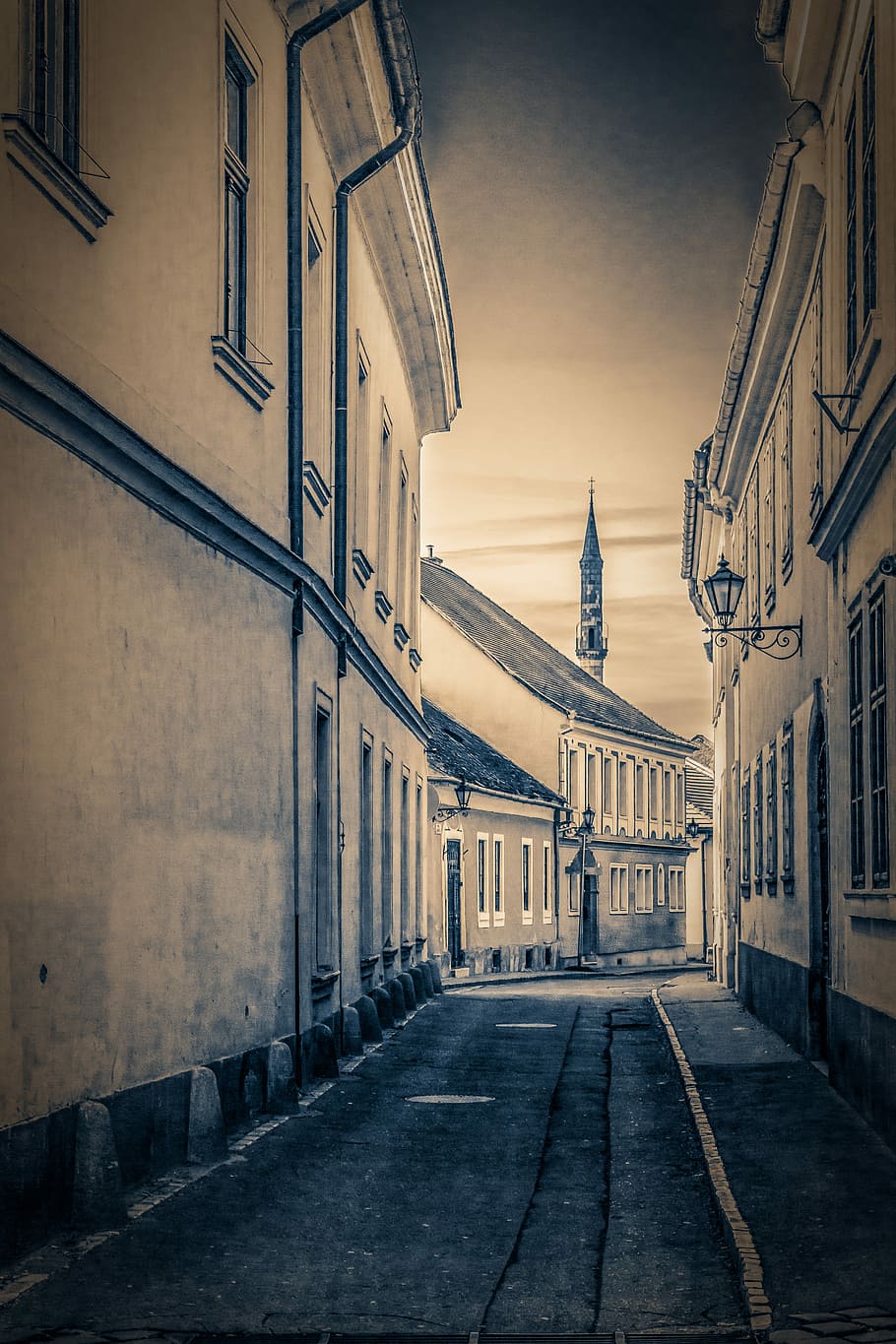 gray scale photo, gray scale, the city of eger, street, old, houses, nostalgia, mall, architecture, city