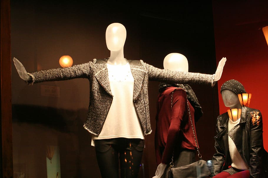 mannequin, wearing, clothes display, showcase, blazer, clothing, window display piece, fashion, clothes, shop