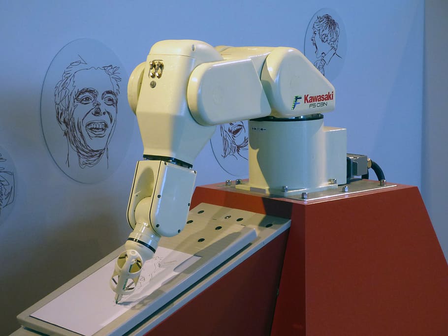 fotografia, branco, máquina de desenho de robô kawasaki, robô, braço do robô, robótica, pintura, tecnologia, computador, ciência
