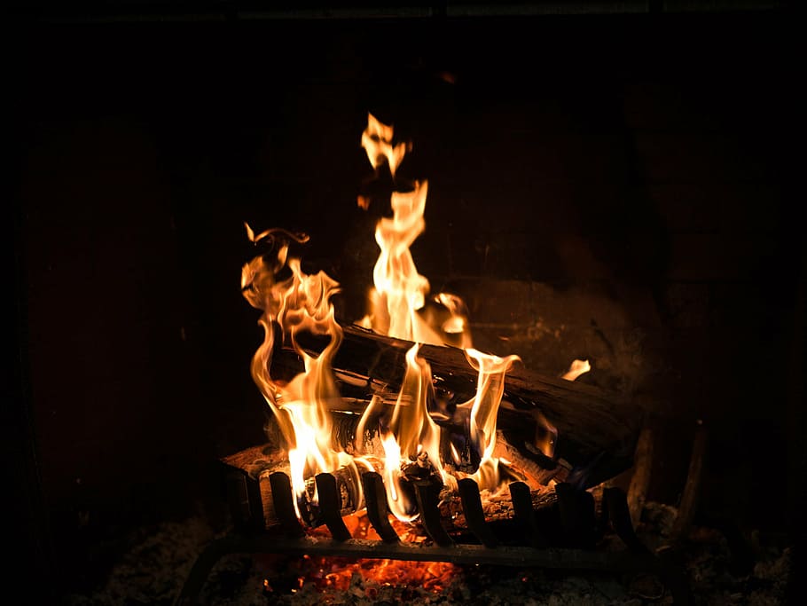 горение, бревна, каминная решетка, фокус, фотография, дрова, огонь, камин, пламя, огонь - природное явление