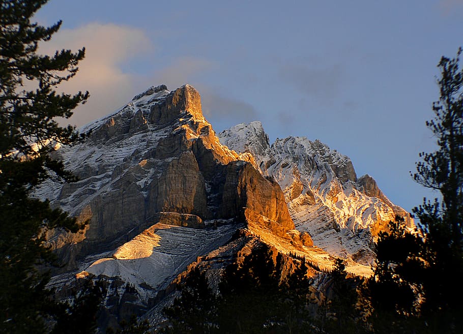 Banff, Canada, glacier, mountain, trees, day, sky, beauty in nature, scenics - nature, rock