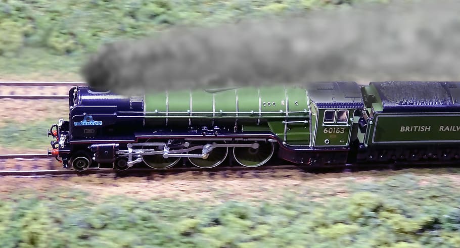 steam locomotive, steam train, n gauge, railroad model, tornado, day, transportation, mode of transportation, military, nature
