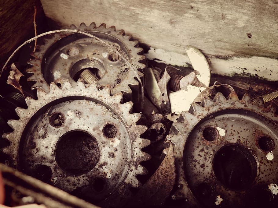 gears, old stuff, junk, rusty metal, rustic, machinery, metal, machine part, gear, rusty