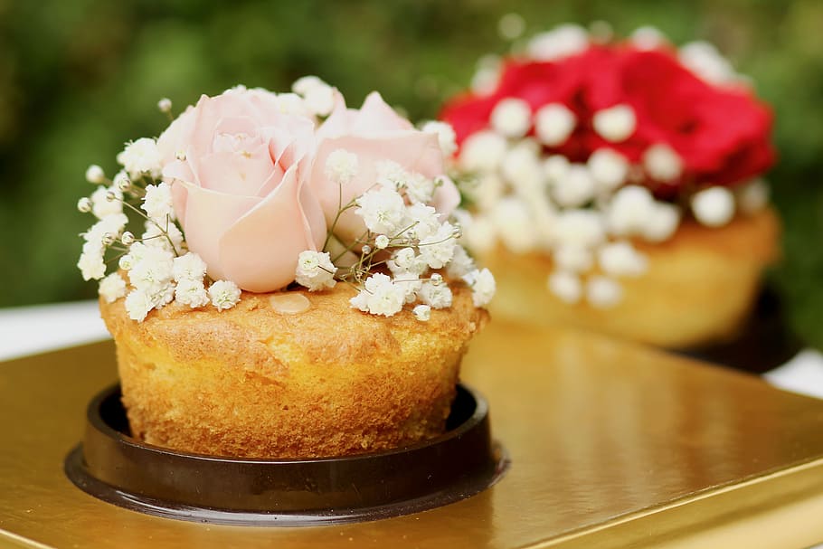 cupcake marrom, doce, flores, decoração de bolo, bolo, comida, sobremesa, delicioso, pastelaria, saboroso