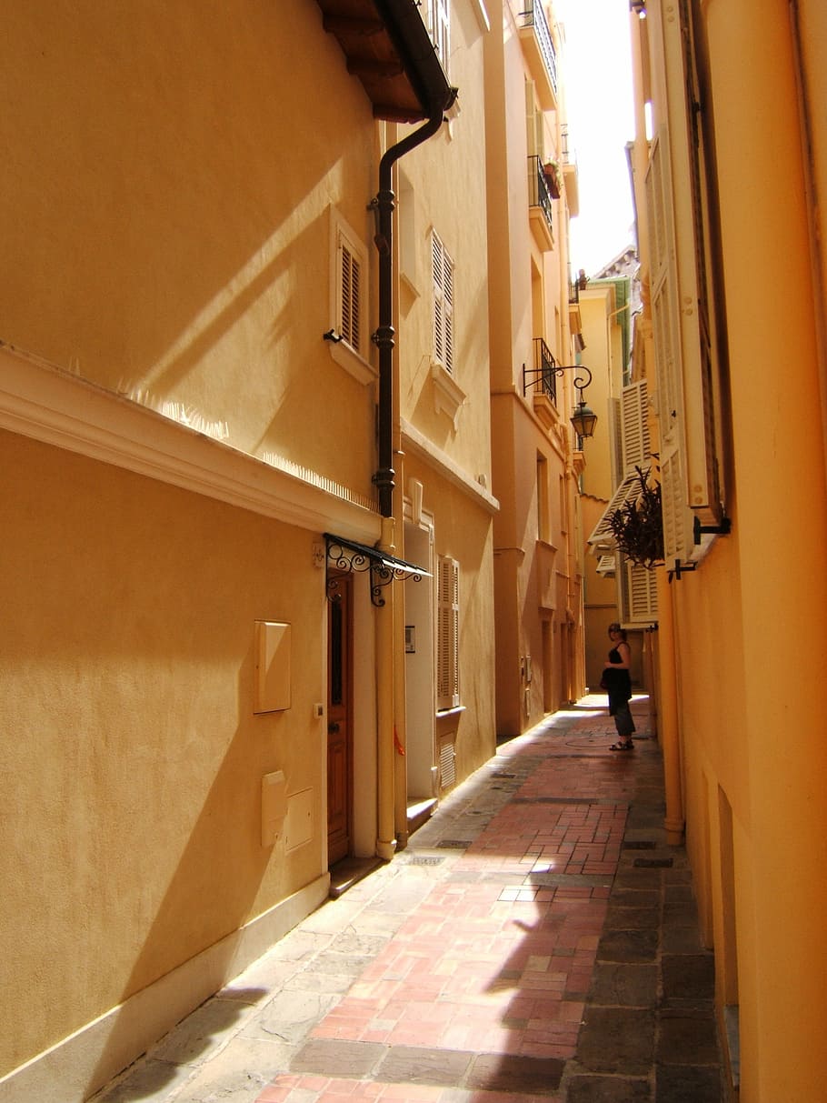 narrow street, monaco, city, old, architecture, buildings, picturesque, urban, perspective, façade
