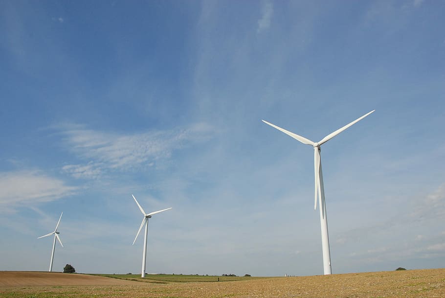 Turbina de viento, energía, hélice, molino, viento, paisaje, blanco, cielo, nube, azul