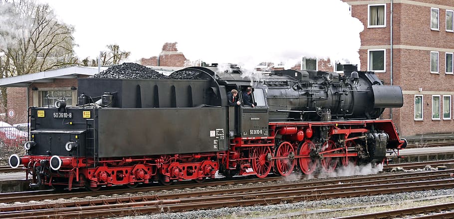 black, red, steam train, brown, steel railroad, steam locomotive, rank, railway, steam, nostalgia