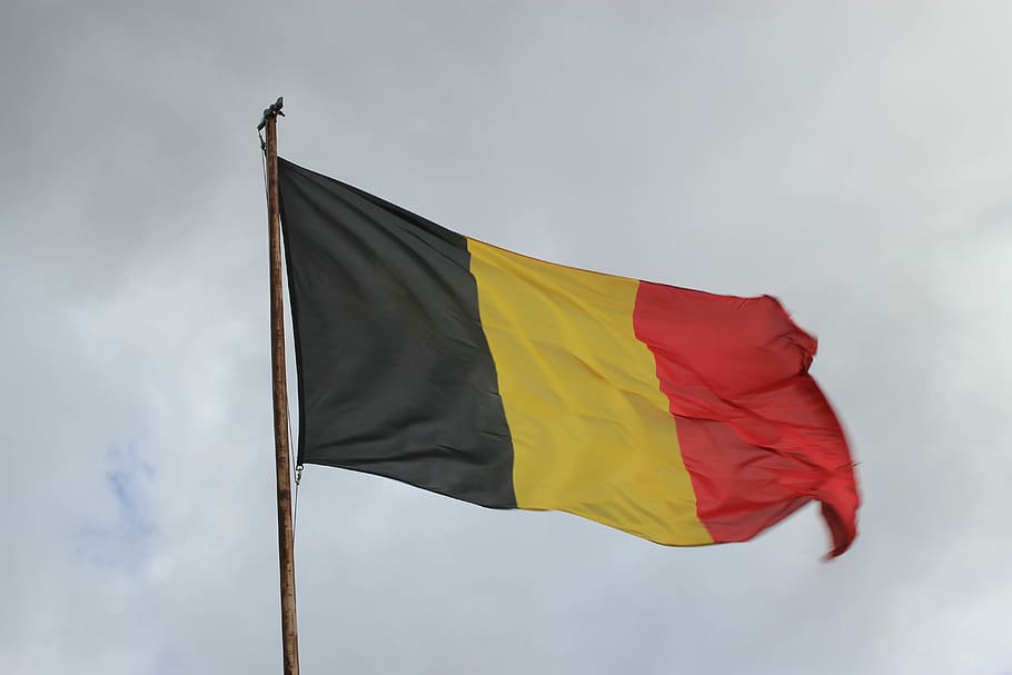 ドイツの旗, ベルギー, 旗, 風, シンボル, 灰色, 赤, 雲-空, 手を振って, 愛国心