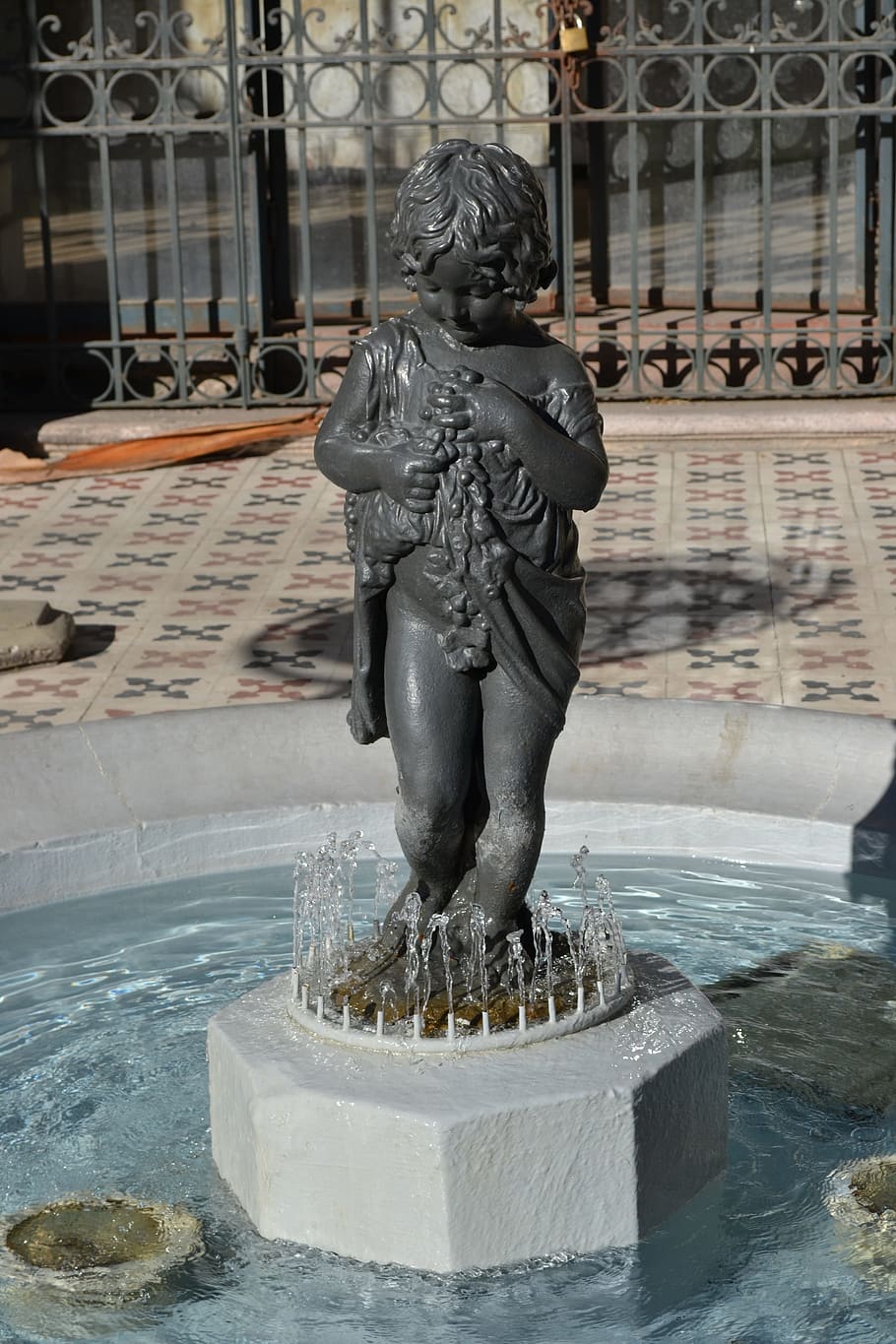 Fountain, Statue, Figure, Boy, Child, sculpture, cerro santa lucia, santiago, art and craft, water