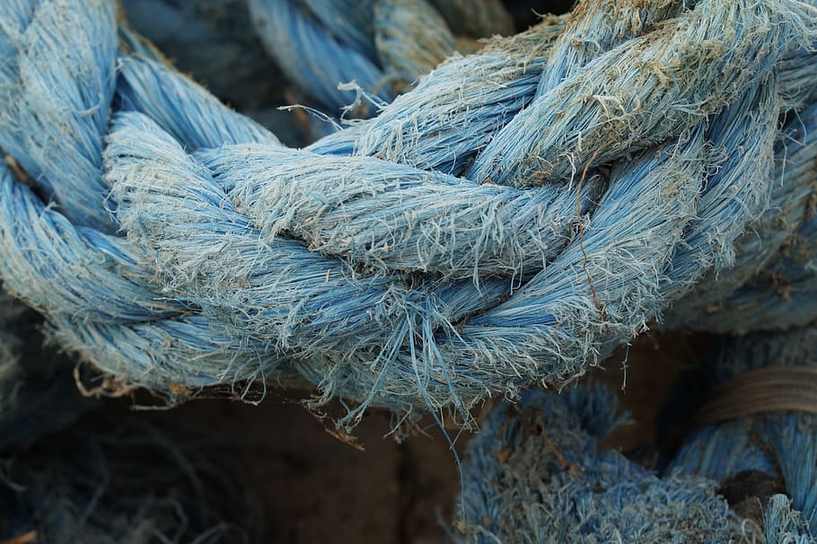 corda, porto, azul, desgaste, velho, sujo, mar, pesca, marinheiro, barco