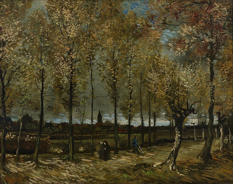 pintura de floresta, Vincent Van Gogh, Artístico, arte, pintura, óleo sobre tela, céu, nuvens, natureza, fora