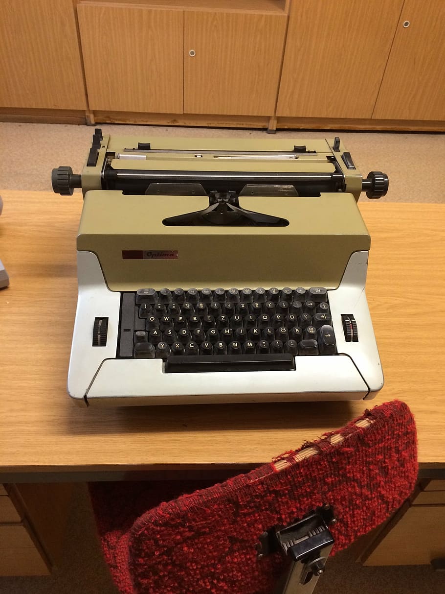 máquina de escribir, vieja escuela, 70 años, anticuado, estilo retro, interiores, tecnología, mesa, nadie, madera - material