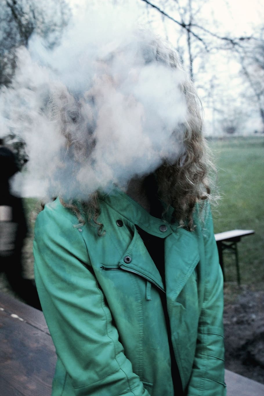smoke, nature, girl, mystery, uncertain, peace, simplicity, hair, head, one