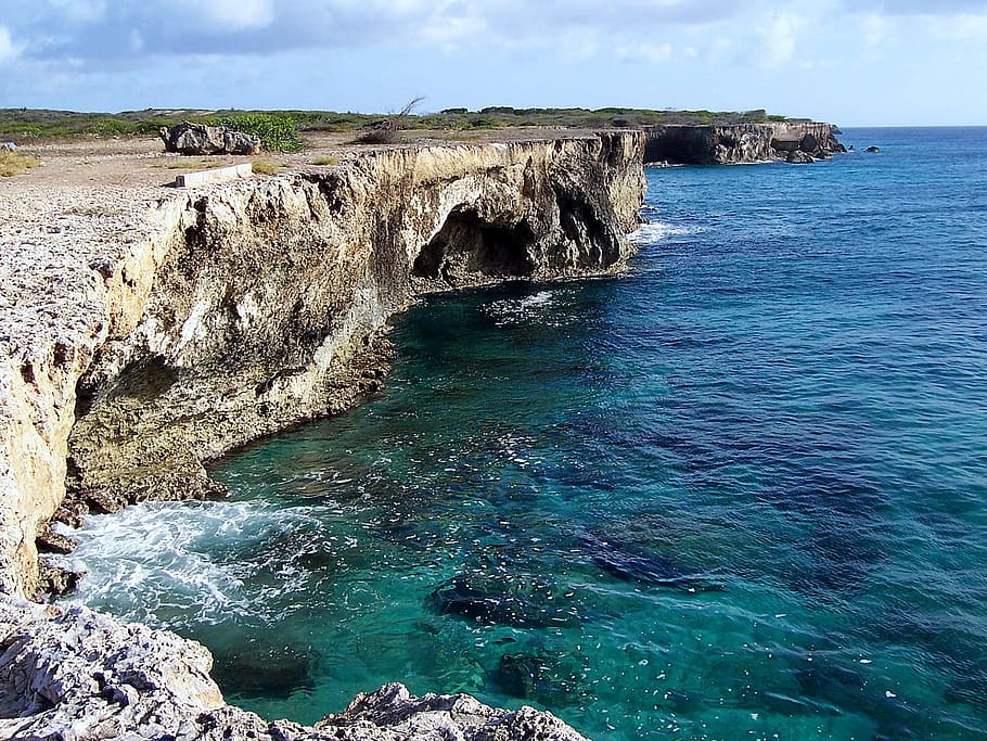 Litoral, costa oeste, Curaçao, mar, costa oeste Curaçao, natureza, pedra, tropical, rocha - objeto, penhasco