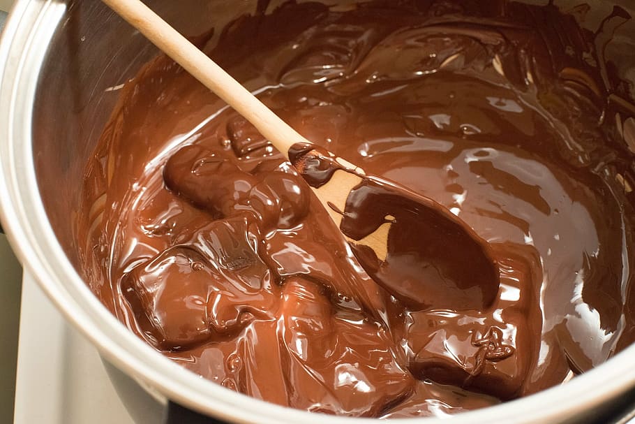 calda de chocolate, chocolate, derretido, tigela, doce, cacau, doces, marrom, líquido, alimentos