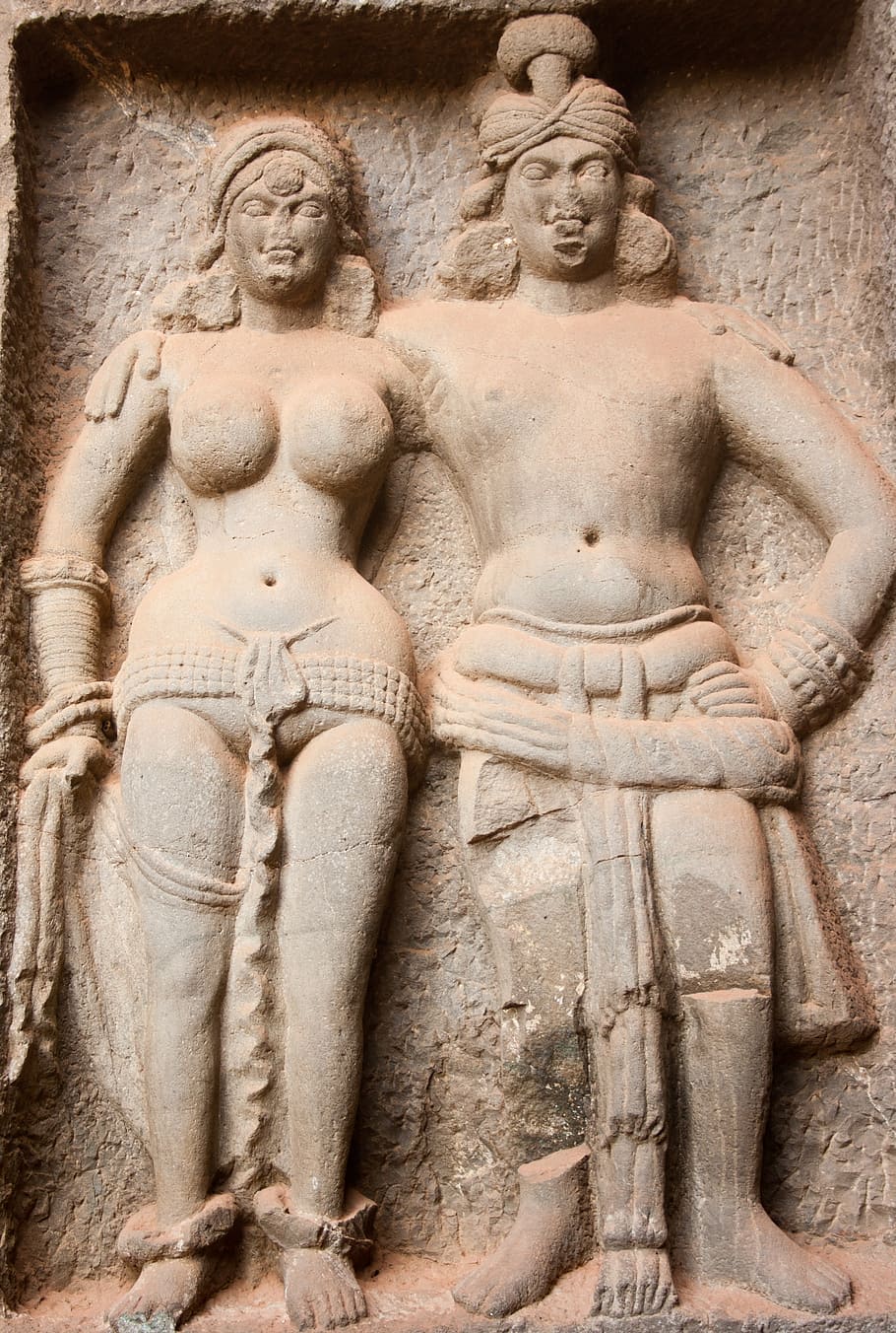 karla caves, stone carvings, statues, male, female, figures, indian, temple, art and craft, human representation