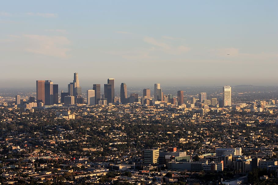 hari, Skyline, Los Angeles, California, hari itu, bangunan, kota, foto, metropolis, domain publik