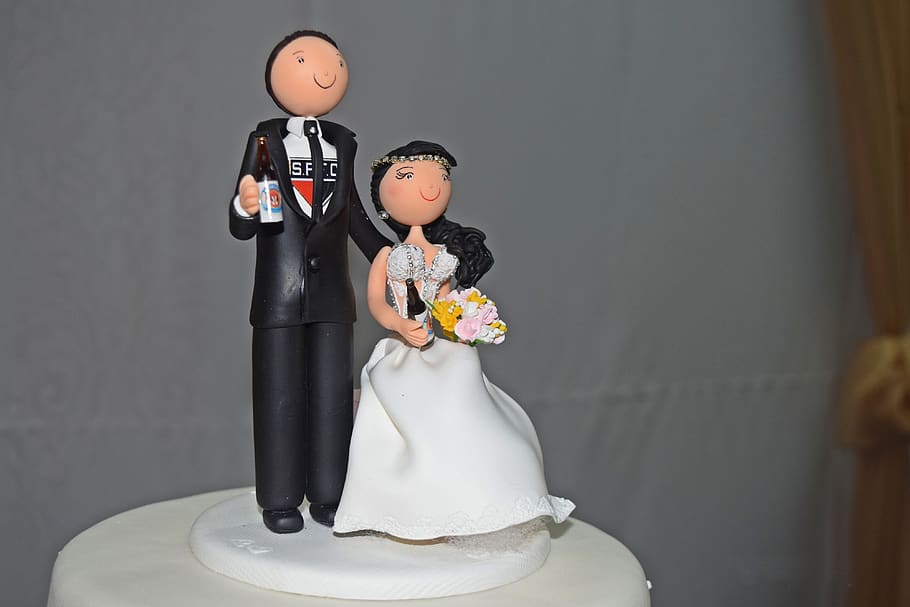noivos, bonecas, casamento, decoração, casal, representação humana, celebração, estatueta de bolo de casamento, bolo, evento