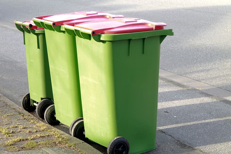 garbage can, waste container, trash can, green color, garbage bin, nature, recycling, recycling bin, day, environment