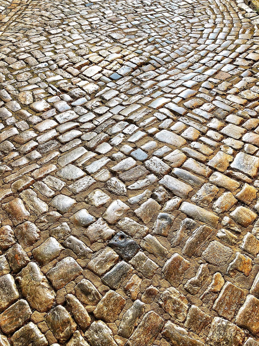 cobblestones, away, paving stones, road, pattern, structure, steinig, downtown, background, flooring