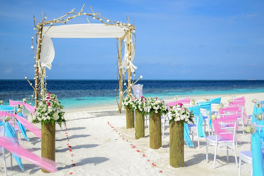 white, pink, flowers, body, water, atoll, decor, decorations, destination, florist