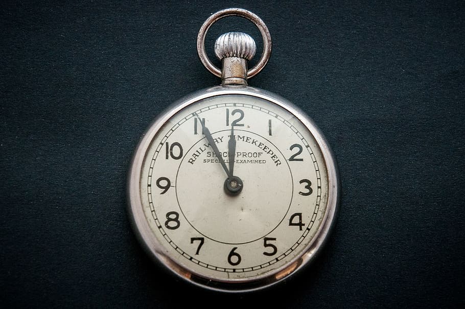 silver railway timekeeper pocket, watch, 11:55, time, time of, old, hours, timepiece, clock, timer