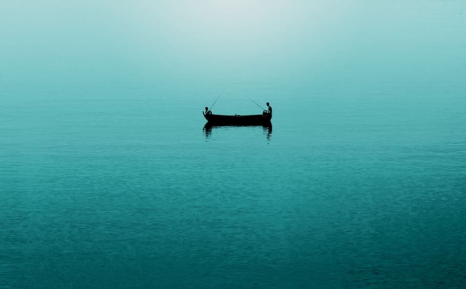 barco, gente, silueta, mar, solo, agua, frente al mar, belleza en la naturaleza, azul, tranquilidad